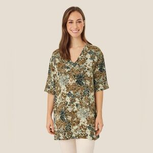 MASAI Elegant Floral V-Neck Tunic in Earthy Tones NWT